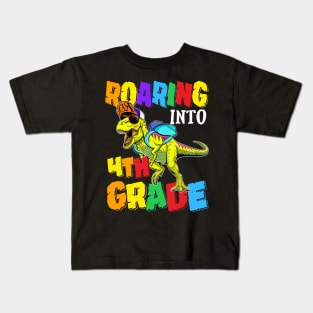 Roaring Into 4th Grade Dinosaur Back To School Kids T-Shirt